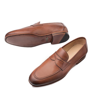 Mezlan Pompei Men's Shoes Tan Brown Calf-Skin Leather Loafers 9349 (MZ3142)-AmbrogioShoes