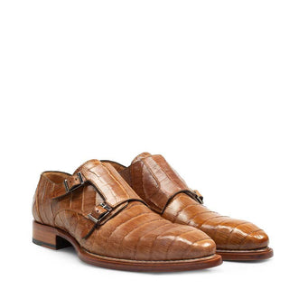 Mezlan Prague Men's Shoes Camel Exotic Caiman Crocodile Monk-Straps Loafers 3998-F (MZ3190)-AmbrogioShoes