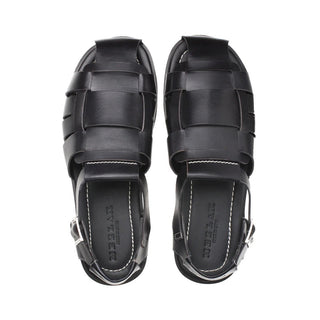 Mezlan R20257 Men's Shoes Black Calf-Skin Leather Fisherman Sandals (MZ3462)-AmbrogioShoes