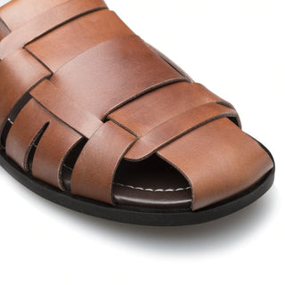 Mezlan R20257 Men's Shoes Cognac Calf-Skin Leather Fisherman Sandals (MZ3463)-AmbrogioShoes