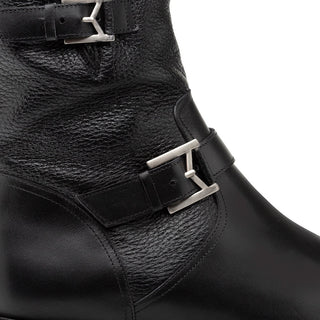 Mezlan R20410 Men's Shoes Black Deer and Calf Skin Leather Hi-Top Motorcycle Zip Boots (MZ3560)-AmbrogioShoes