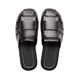 Mezlan R20668 Men's Shoes Black Calf-Skin Leather Backless Fisherman Sandals (MZ35670)-AmbrogioShoes