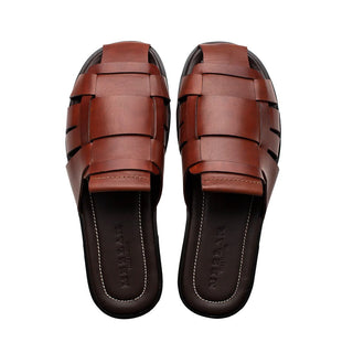 Mezlan R20668 Men's Shoes Cognac Calf-Skin Leather Backless Fisherman Sandals (MZ3569)-AmbrogioShoes