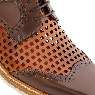 Mezlan R20741 Men's Shoes Cognac & Honey Perforated Calf-Skin Leather Derby Oxfords (MZ3626)-AmbrogioShoes