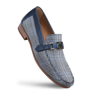 Mezlan R7330 Men's Shoes Blue Linen & Leather Ornament Moccasin Loafers (MZ3453)-AmbrogioShoes