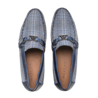 Mezlan R7330 Men's Shoes Blue Linen & Leather Ornament Moccasin Loafers (MZ3453)-AmbrogioShoes