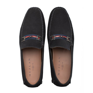 Mezlan R7349 Men's Shoes Black Nubuck Moccasin Ornament Driver Loafers (MZ3447)-AmbrogioShoes
