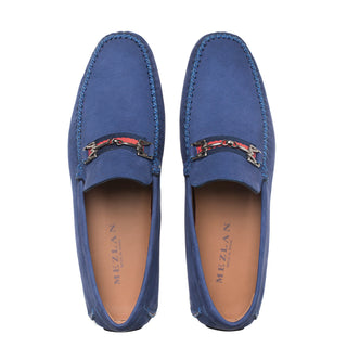 Mezlan R7349 Men's Shoes Blue Nubuck Moccasin Ornament Driver Loafers (MZ3445)-AmbrogioShoes