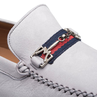 Mezlan R7349 Men's Shoes Light Gray Nubuck Moccasin Ornament Driver Loafers (MZ3446)-AmbrogioShoes