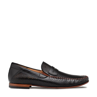 Mezlan R7388 Men's Shoes Black Peforated Calf-Skin Leather Penny Moccassin Loafers (MZ35671)-AmbrogioShoes