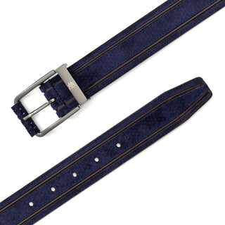 Mezlan RB11465 Blue & Brown Perforated Suede Leather Men's Belt (MZB1209)-AmbrogioShoes