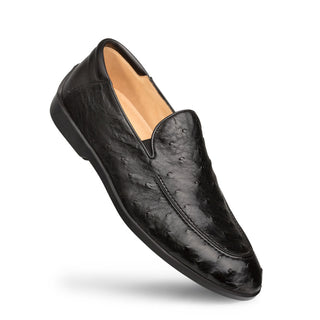 Mezlan RX4842-S Men's Shoes Black Italian Exotic Ostrich / Calf-Skin Leather Slip On Loafers (MZ3494)-AmbrogioShoes