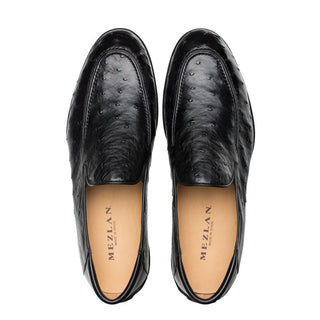 Mezlan RX4842-S Men's Shoes Black Italian Exotic Ostrich / Calf-Skin Leather Slip On Loafers (MZ3494)-AmbrogioShoes