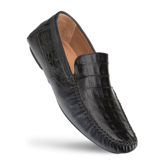 Mezlan RX7347-F Men's Shoes Black Exotic Crocodile / Calf-Skin Leather Driver Moccasin Loafers (MZ3469)-AmbrogioShoes