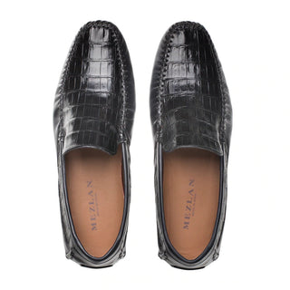 Mezlan RX7347-F Men's Shoes Black Exotic Crocodile / Calf-Skin Leather Driver Moccasin Loafers (MZ3469)-AmbrogioShoes