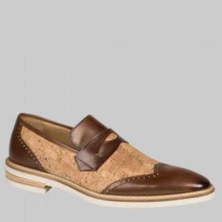 Mezlan Redi Mens Luxury Shoes Brown & Natural Burnished Calfskin Loafers (MZW2895)-AmbrogioShoes