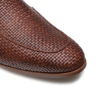 Mezlan S20269 Men's Shoes Cognac Woven Leather Slip-On Loafers (MZ3459)-AmbrogioShoes