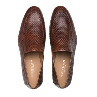 Mezlan S20269 Men's Shoes Cognac Woven Leather Slip-On Loafers (MZ3459)-AmbrogioShoes