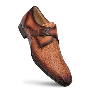 Mezlan S20271 Men's Shoes Tan & Rust Woven / Calf-Skin Leather Dress Monk-Straps Loafers (MZ3474)-AmbrogioShoes