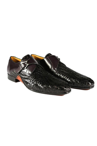 Mezlan S20271 Woven / Calf-Skin Leather Opanka Monk-Straps Loafers (MZ3484)-AmbrogioShoes