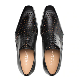 Mezlan S20273 Men's Shoes Black Perforated Calf-Skin Leather Opanka Derby Oxfords (MZ3471)-AmbrogioShoes