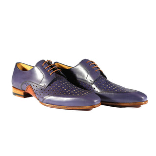 Mezlan S20273 Men's Shoes Blue Perforated Calf-Skin Leather Opanka Derby Oxfords (MZS3472)-AmbrogioShoes