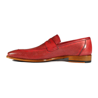 Mezlan S20296 Men's Shoes Burgundy Perforated Leather Classic Penny Loafers (MZS3482)-AmbrogioShoes