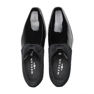 Mezlan S20307 Men's Shoes Black Velvet / Patent Leather Dress Derby (MZ3427)-AmbrogioShoes