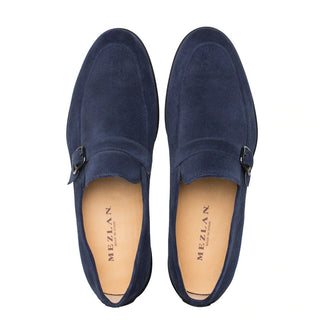 Mezlan S20313 Men's Shoes Blue Suede Leather Casual Monk-Strap Loafers (MZ3475)-AmbrogioShoes