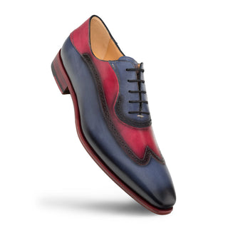 Mezlan S20322 Men's Shoes Blue & Burgundy Calf-Skin Leather Wingtip Oxfords (MZ3499)-AmbrogioShoes