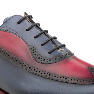 Mezlan S20322 Men's Shoes Blue & Burgundy Calf-Skin Leather Wingtip Oxfords (MZ3499)-AmbrogioShoes