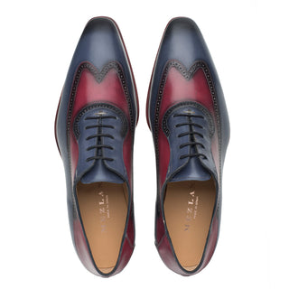 Mezlan S20322 Men's Shoes Blue & Burgundy Calf-Skin Leather Wingtip Oxfords (MZ3499)-AmbrogioShoes