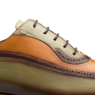 Mezlan S20322 Men's Shoes Olive & Honey Calf-Skin Leather Wingtip Oxfords (MZ3500)-AmbrogioShoes