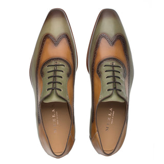 Mezlan S20322 Men's Shoes Olive & Honey Calf-Skin Leather Wingtip Oxfords (MZ3500)-AmbrogioShoes