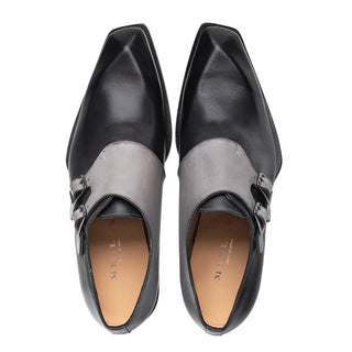 Mezlan S20243 Men's Shoes Graphite & Gray Calf-SKin Leather Monk-Straps Loafers (MZ3546)-AmbrogioShoes