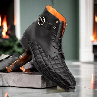 Mezlan S20538 Men's Shoes Quilted / Calf-Skin Leather Lace up Boots (MZ3527)-AmbrogioShoes
