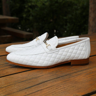 Mezlan S20618 Men's Shoes White Quilted Calf-Skin Leather Casual Slip-On Loafers (MZS3615)-AmbrogioShoes