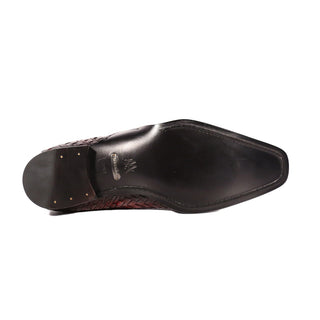 Mezlan S20702 Men's Shoes Burgundy Woven Leather Dress/ Formal Laceup Oxfords (MZS3618)-AmbrogioShoes