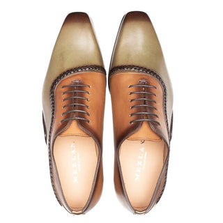 Mezlan S20755 Men's Shoes Olive & Tan Calf-Skin Leather Opanka Oxfords (MZ3608)-AmbrogioShoes