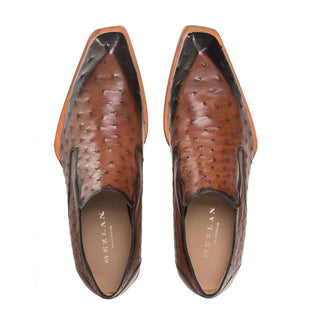 Mezlan SX4786-S Men's Shoes Brandy Exotic Genuine Ostrich Asymmetric Loafers (MZ3433-AmbrogioShoes