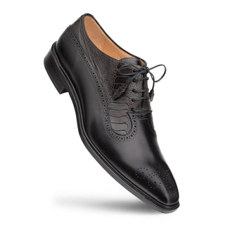 Mezlan SX4868-P Men's Shoes Black & Gray Exotic Ostrich / Calf-Skin Leather Oxford (MZ3510)-AmbrogioShoes