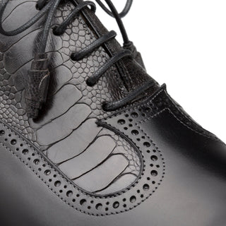 Mezlan SX4868-P Men's Shoes Black & Gray Exotic Ostrich / Calf-Skin Leather Oxford (MZ3510)-AmbrogioShoes