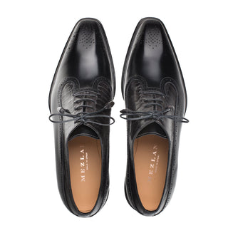 Mezlan SX4868-P Men's Shoes Black & Gray Exotic Ostrich / Calf-Skin Leather Oxford (MZ3510)-AmbrogioShoes