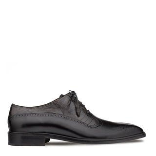 Mezlan SX4868-P Men's Shoes Black & Gray Exotic Ostrich / Calf-Skin Leather Oxford (MZ3510)-AmbrogioShoes