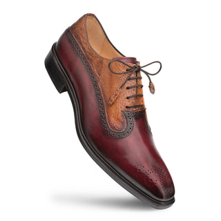 Mezlan SX4868-P Men's Shoes Burgundy & Camel Exotic Ostrich / Calf-Skin Leather Oxford (MZ3509)-AmbrogioShoes