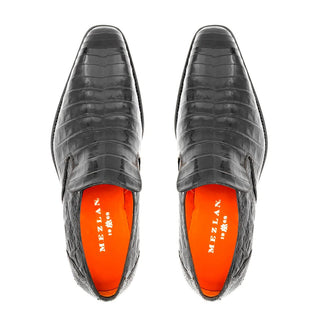 Mezlan SX4869-F Men's Shoes Black Exotic Crocodile Plain Toe Slip-On Loafers (MZ3538)-AmbrogioShoes