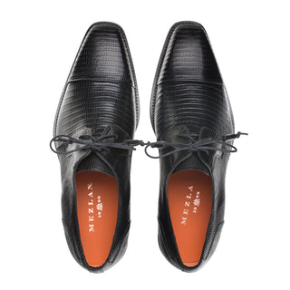 Mezlan SX4872-L Men's Shoes Black Exotic Lizard Tassel Derby Cap-Toe Oxfords (MZ3529)-AmbrogioShoes