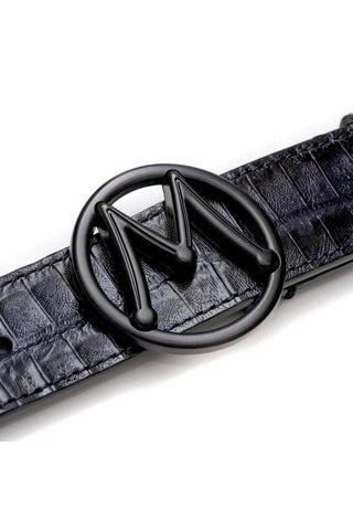 Mezlan SXB11491F Men's Crocodile Skin Circle Icon Belt (MZB1204)-AmbrogioShoes