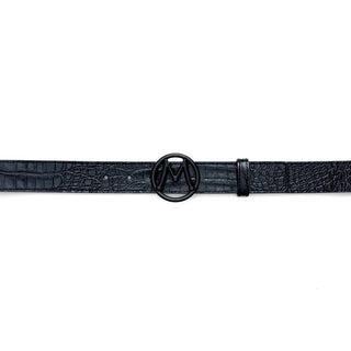 Mezlan Men's Belt SXB11491F Black Exotic Crocodile Circle Icon (MZB1204)-AmbrogioShoes