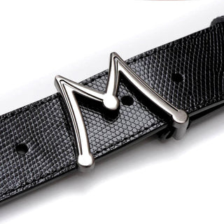 Mezlan SXB11492L Black Exotic Lizard Floating Icon Men's Belt (MZB1225)-AmbrogioShoes